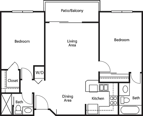 Floor plan Two-Bedroom Two-Bath 884
