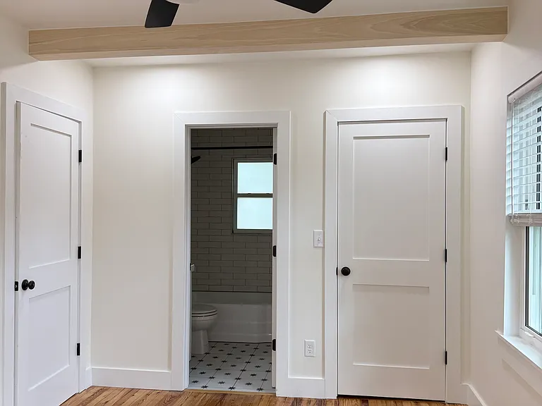 Bathroom, laundry room and closet.