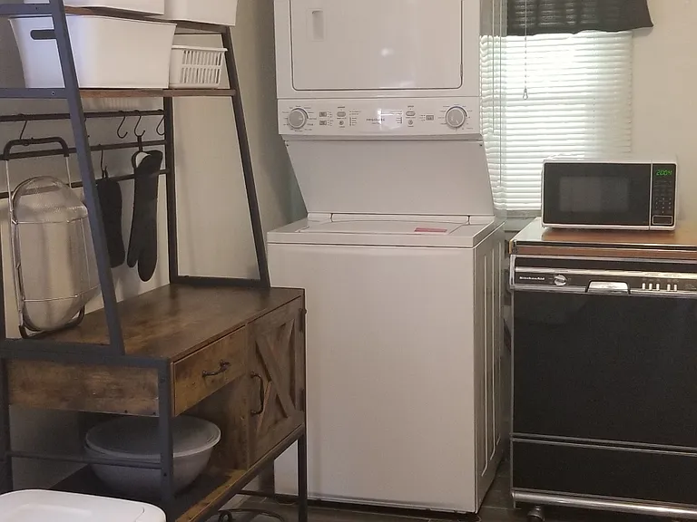 Laundry, microwave, mixing/storage bowls, hot pads, strainer, crockpot