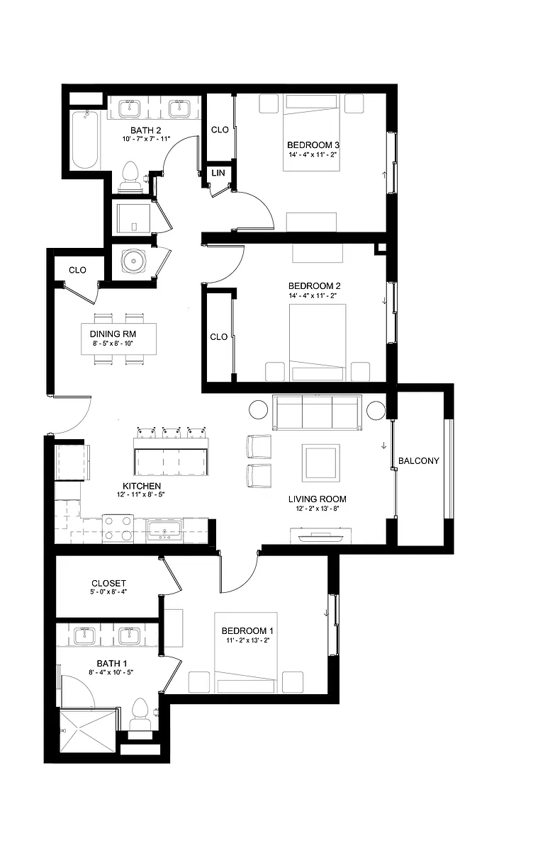 Floor plan 3 Bed/2 Bath-C1