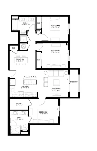 Floor plan 3 Bed/2 Bath-C1
