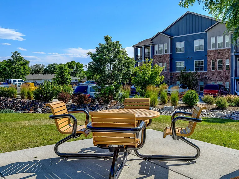 Picnic table near grills