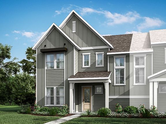 Mayes Hall Plan 5- Paired Villa- Exterior Rendering- Elevation A with Metal Awning