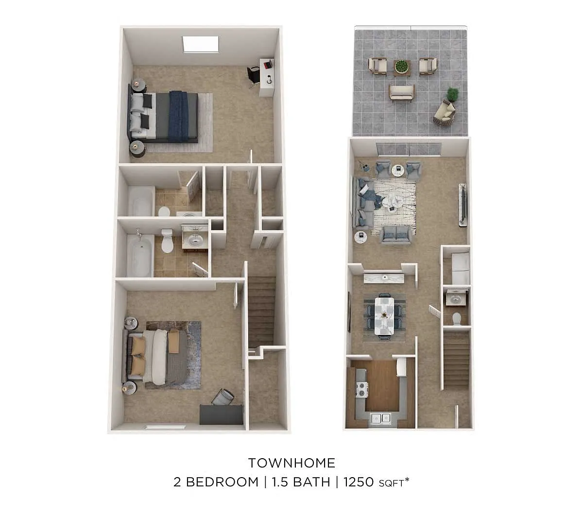 Floor plan Two Bedroom 2.5 Bath Townhome