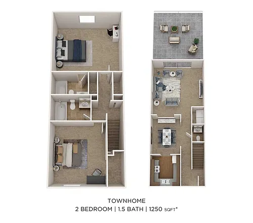 Floor plan Two Bedroom 2.5 Bath Townhome