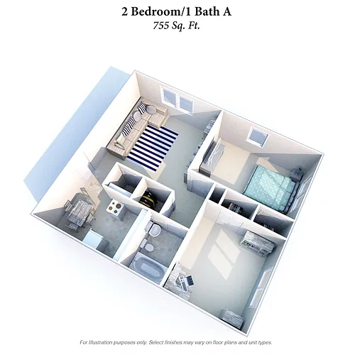 Floor plan 2 Bedrooms 1 Bath A