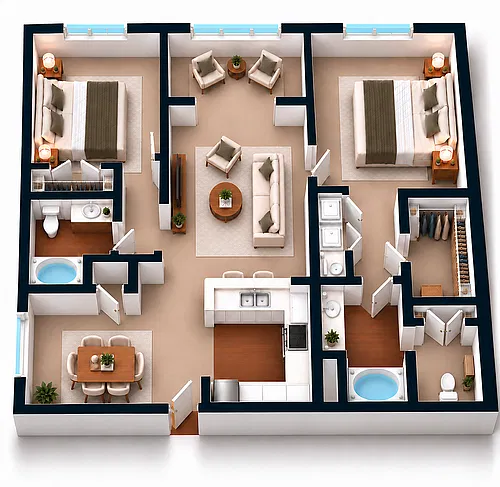 Floor plan 2 Bedroom, 2 Bathroom Large W/Sunroom - Renovated