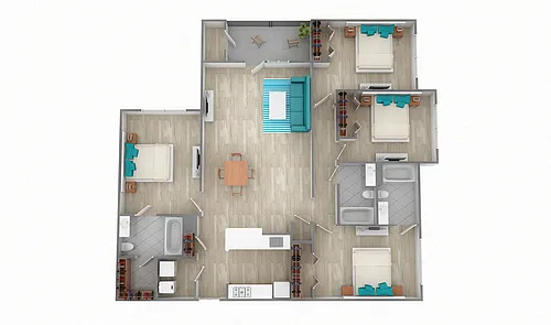 Floor plan Four Bedroom Three Bath (1496 SF)