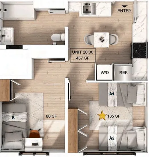 Floor plan 2 Bedroom | 1 Bath B