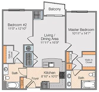 Floor plan Saturn A - 2 Bedroom 2 Bath MKT