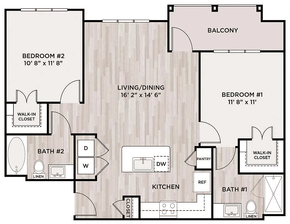 Floor plan 2BR 2BA (986 SF)