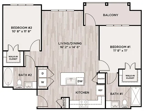 Floor plan 2BR 2BA (1060 SF)