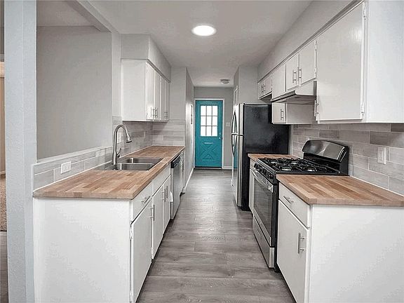 View of kitchen from dining area