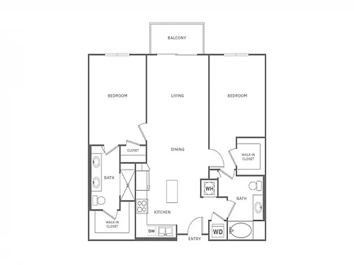 Floor plan Two Bedroom Two Bath (1133 SF)