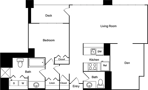 Floor plan 1 Bed 24F, 25F - SE