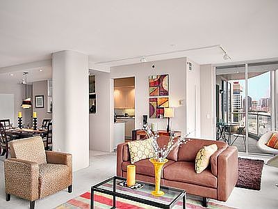 Living room and one of two decks
