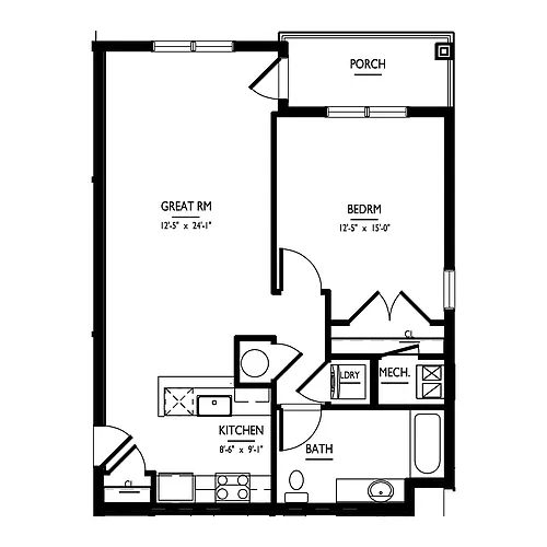 Floor plan 1 Bed/1 Bath-A-1-ADAPT Phase I
