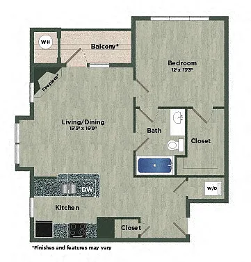 Floor plan 1 Bed 1 Bath K