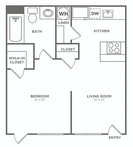 Floor plan Studio One Bath (424 SF)