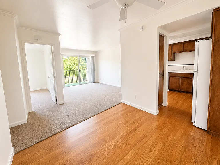 Living room, dining room and kitchen