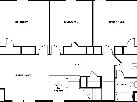 The second floor of the Nicklaus has three bedrooms, a full bathroom and a loft.
