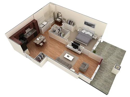 Floor plan 1 BR Designer Courtyard Garage