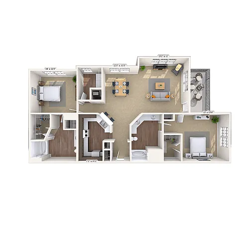 Floor plan Traditional 2x2 1363 SF
