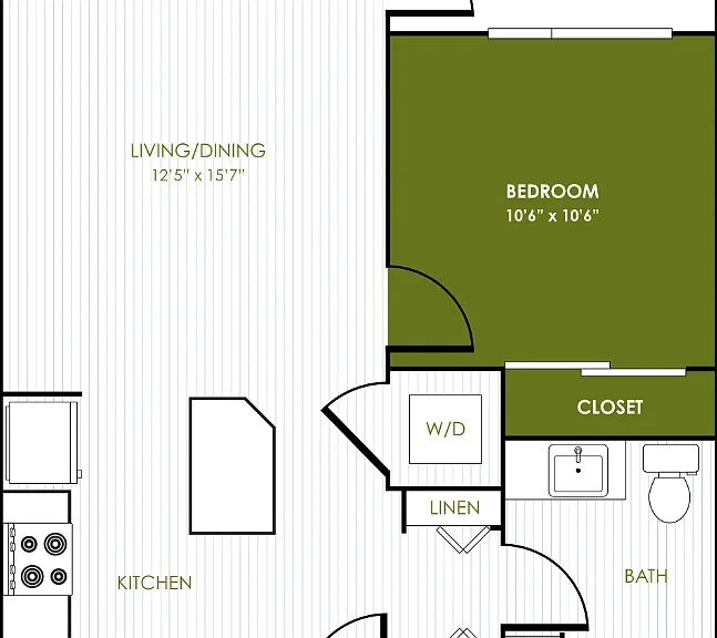 1 Bedroom 1 Bathroom D Floorplan Diagram