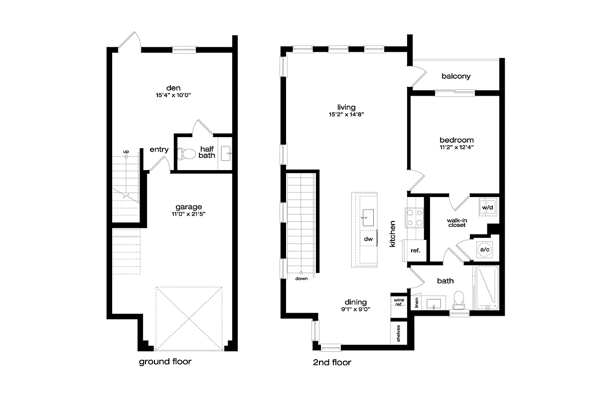 Floor plan 1 Bed/1.5 Bath Den Carriage Home-CH2