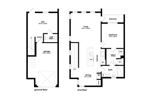 Floor plan 1 Bed/1.5 Bath Den Carriage Home-CH2