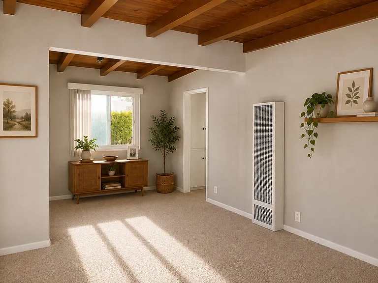 Living room area with wall heater