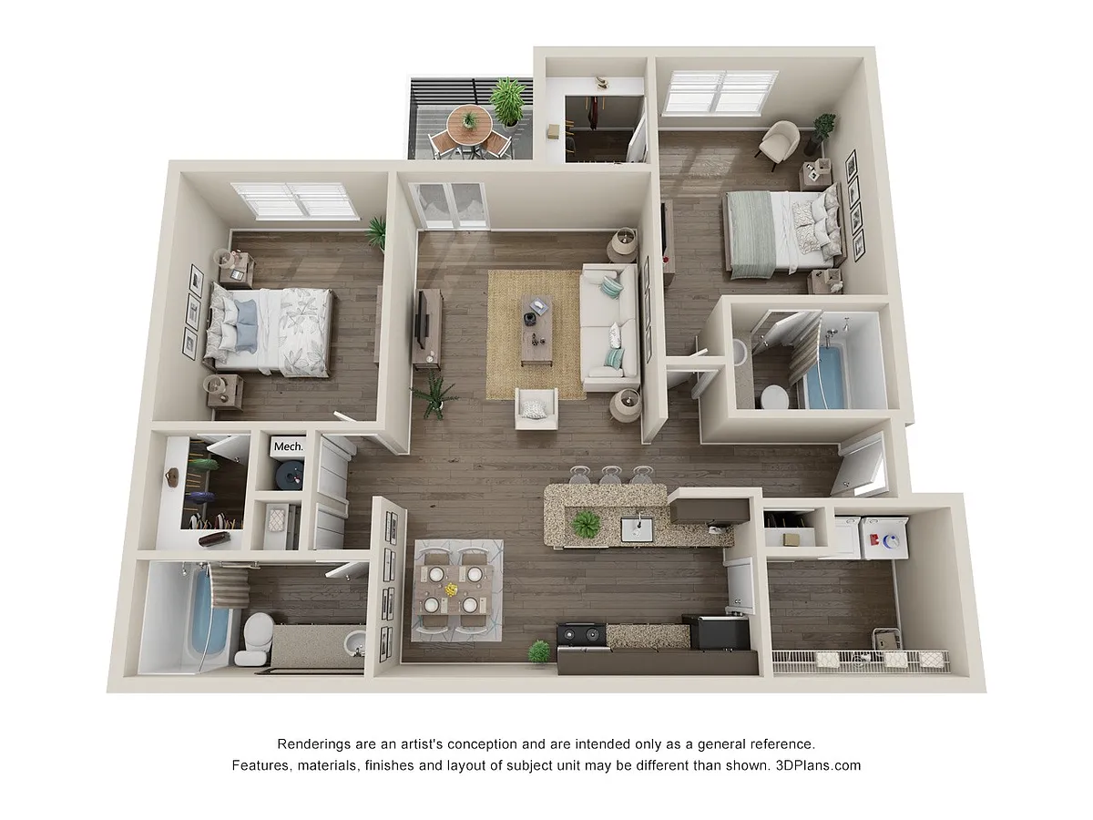 Floor plan Two Bed Two Bath 1064sqft