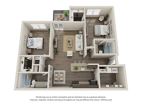 Floor plan Two Bed Two Bath 1064sqft