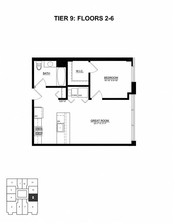 Floor plan 1 Bedroom - 1 Bathroom Tier 09