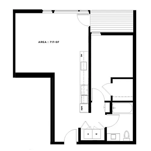 Floor plan 1 Bed, 1 Bath - Apt K