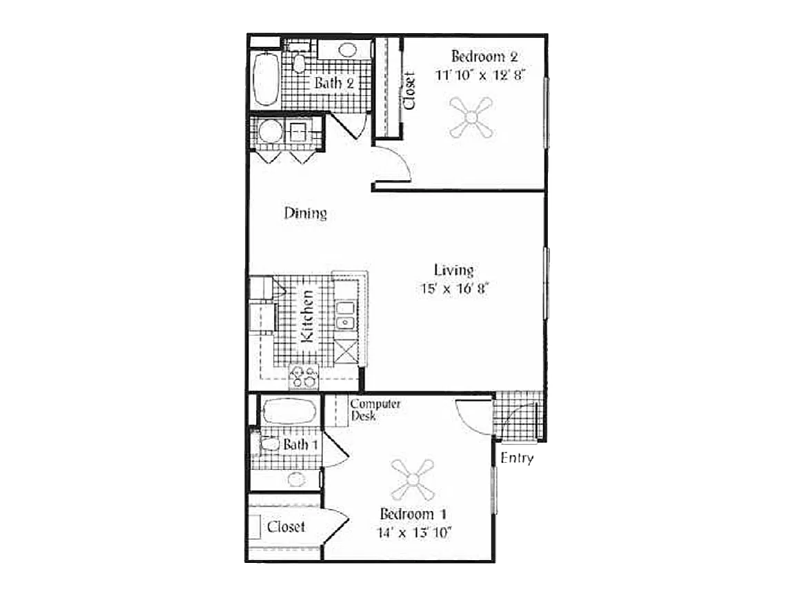 Floor plan 2 Bed, 2 Bath B