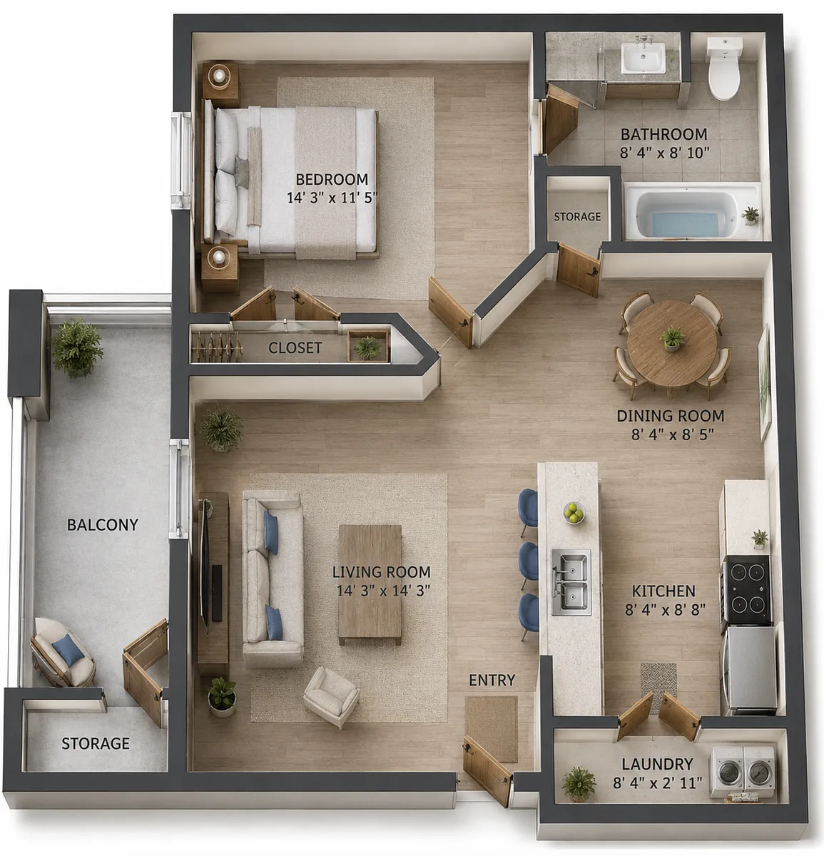 Floor plan 1 Bedroom 1 Bath