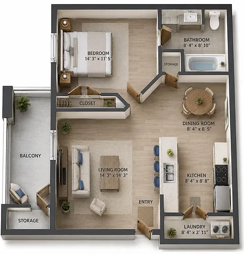 Floor plan 1 Bedroom 1 Bath