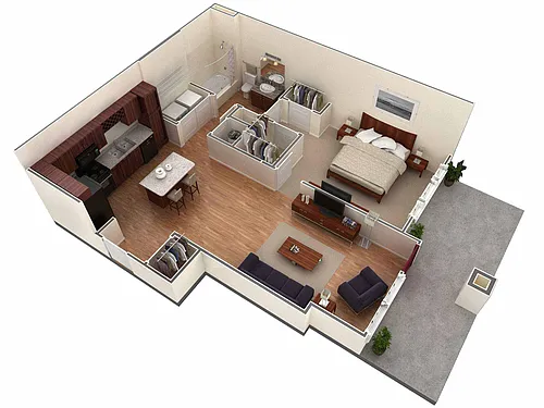 Floor plan 1 BR Designer Courtyard