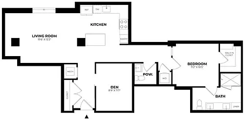 Floor plan 1 Bed/1 Bath Den-B5