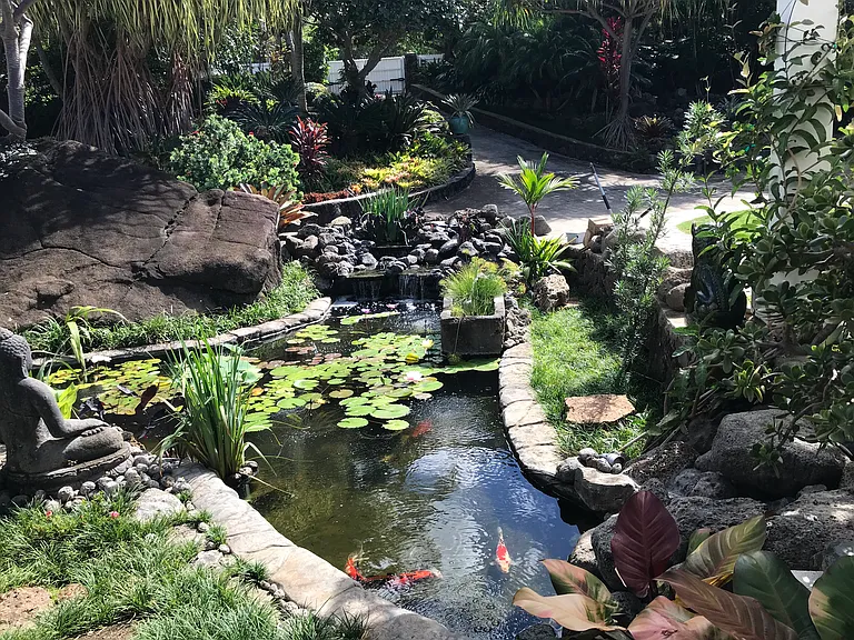 KOI POND VIEW OF WHITE NORTH PROPERTY ELECTRONIC GATE