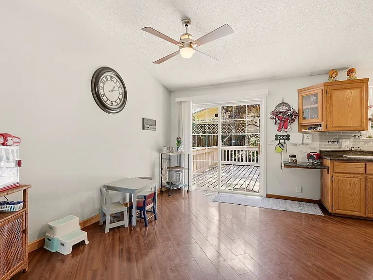 dining room has easy access to large deck