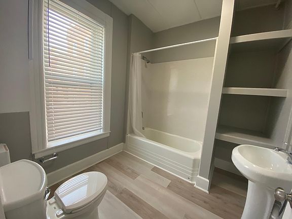 Freshly remodeled bathroom with lots of storage
