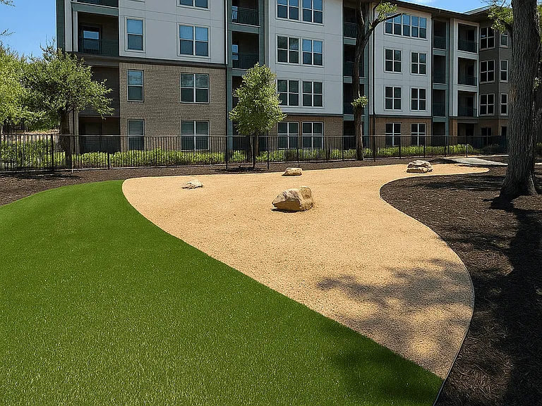 Expansive Pet Park with Play Areas and Pathways