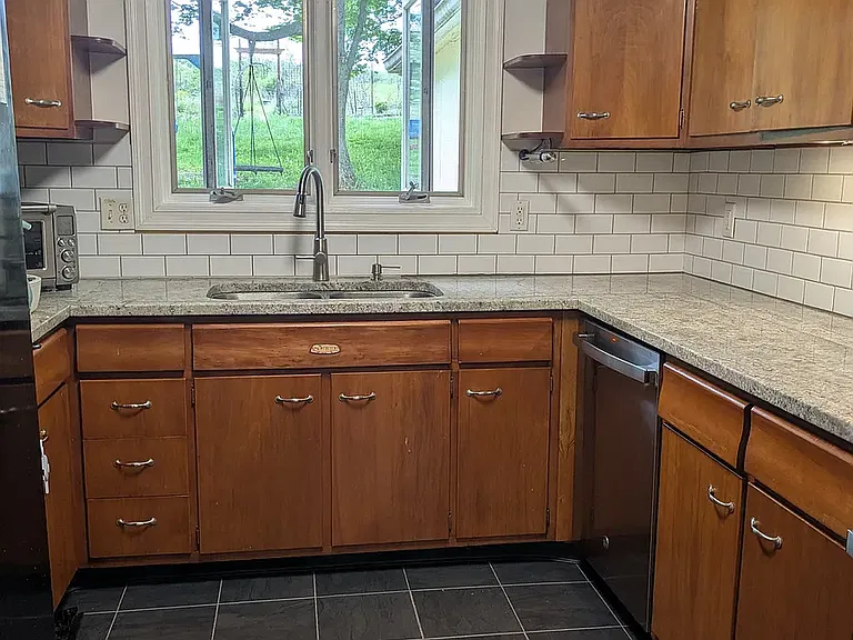 Kitchen facing backyard