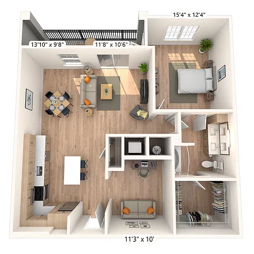 Floor plan A3 1x1 1110 SF