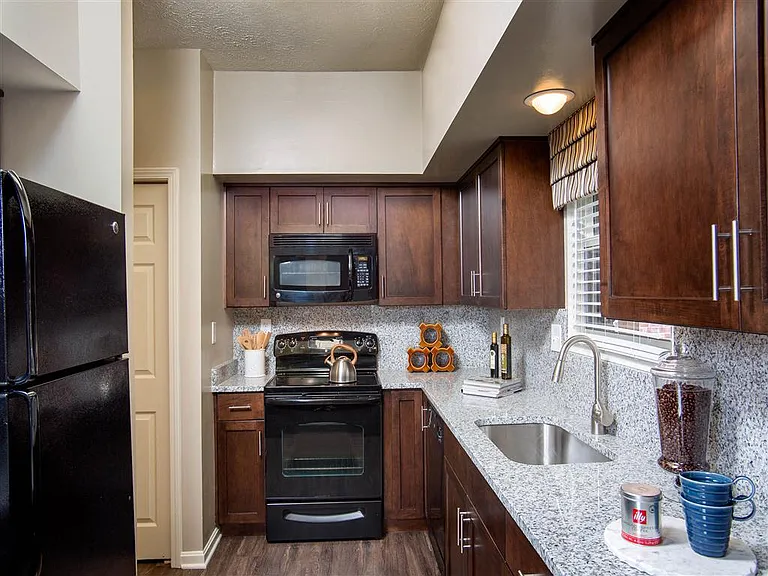 Modern kitchen with granite countertops