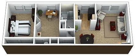 Floor plan 1 Bed 1 Bath with Den