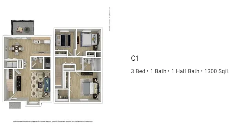 Floor plan 3 Bedroom Townhome - Renovated