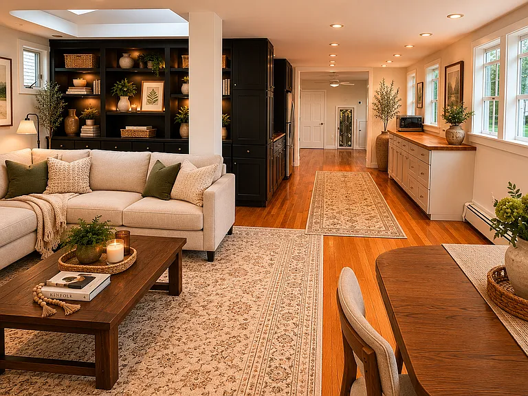 Virtually staged by adding furniture.